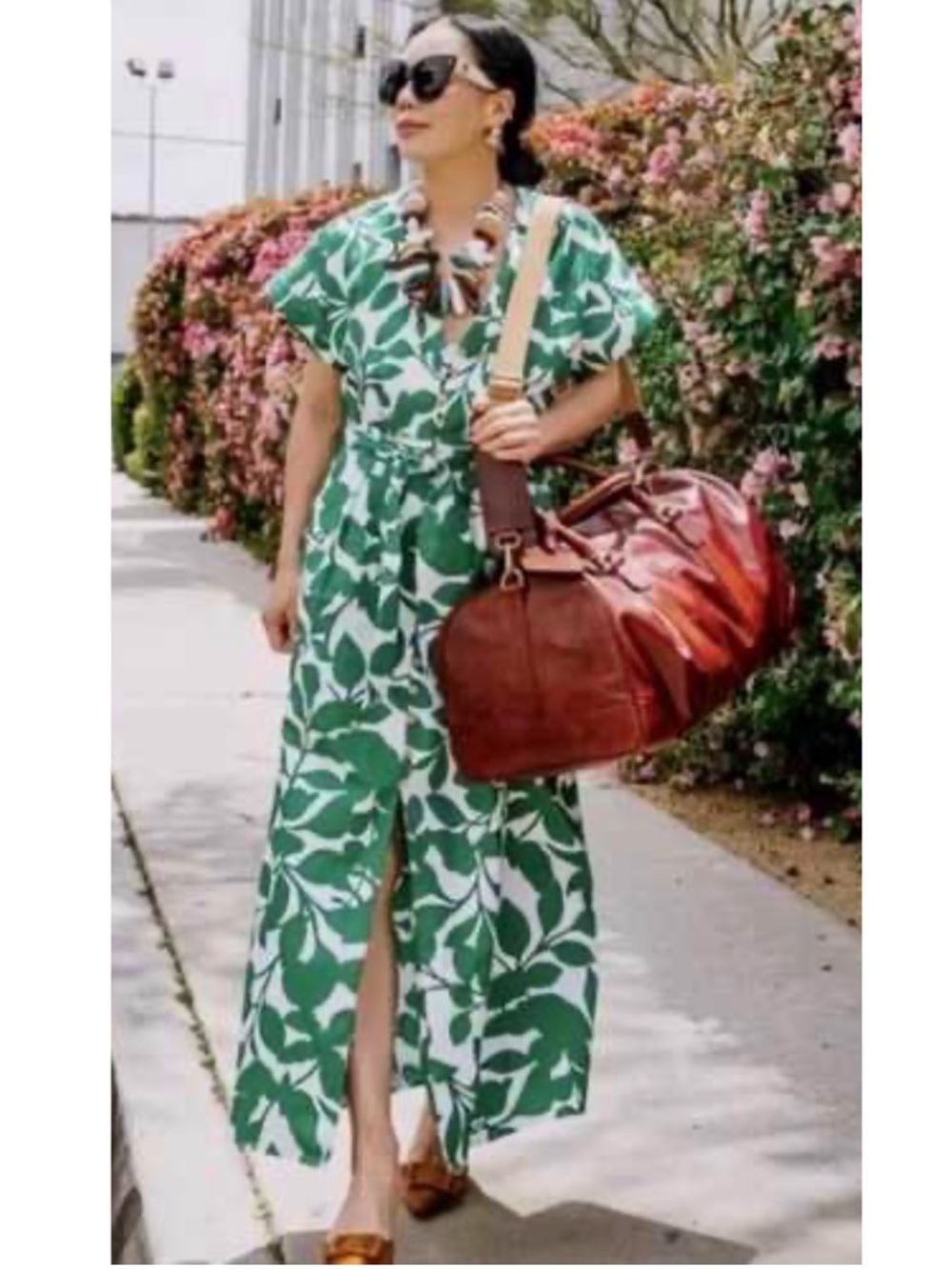 Zara Tropical Floral Button Down Poplin Midi A-Line Shirt Dress Boho Green XS